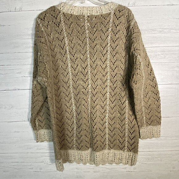 Vintage The Limited Hand Knit Wool Blend V Neck Tunic Sweater Open Knit - Picture 4 of 4